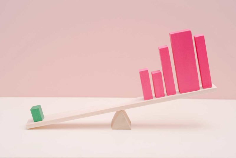 Pink background with weighed bar charts
