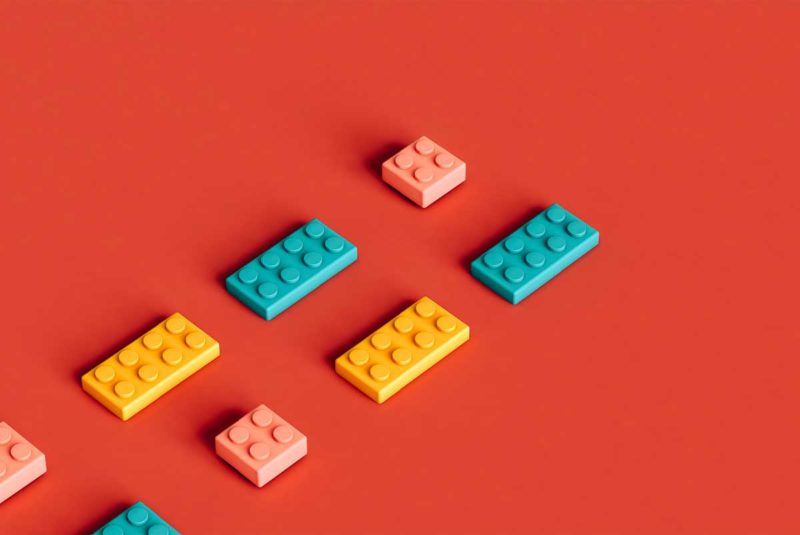 Lego blocks on red background