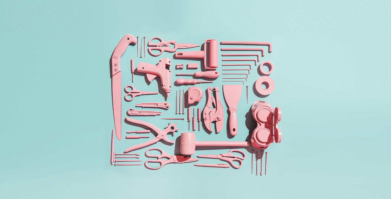 a variety of pink tools