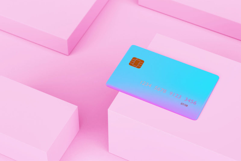 highly blue credit card in a pink maze