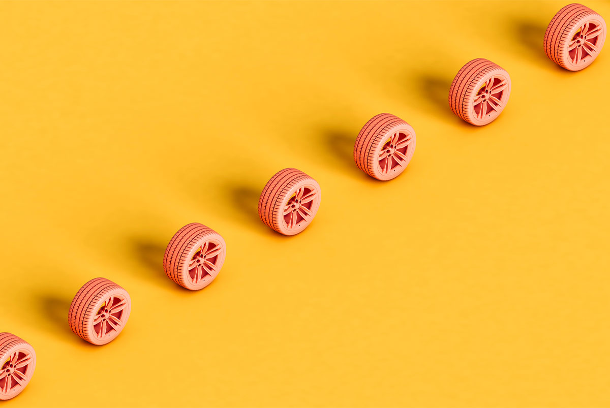 pink tires rendered on yellow background