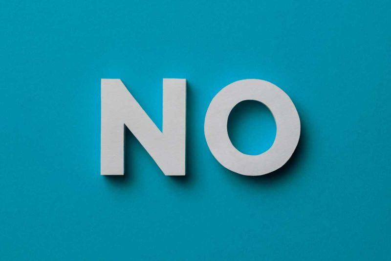 A graphic that says "NO"
