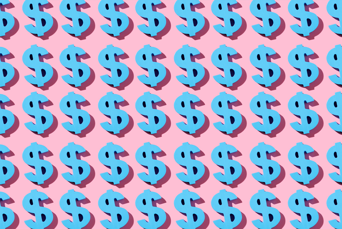 Blue dollars on pink bankground