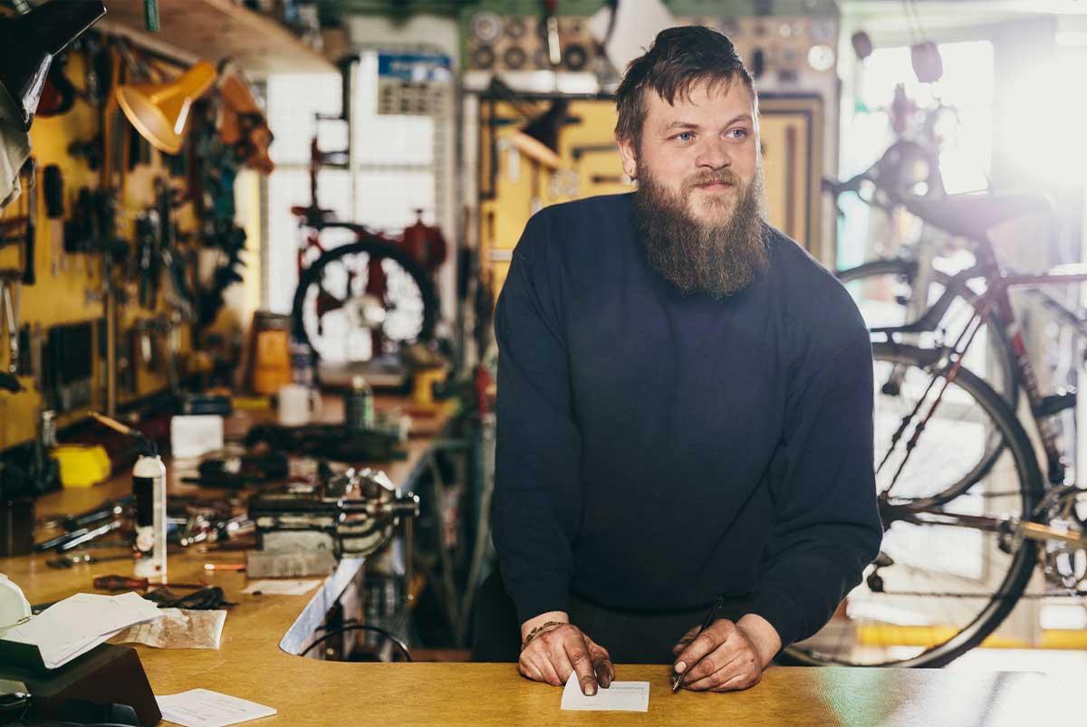 Man working in bicycle store
