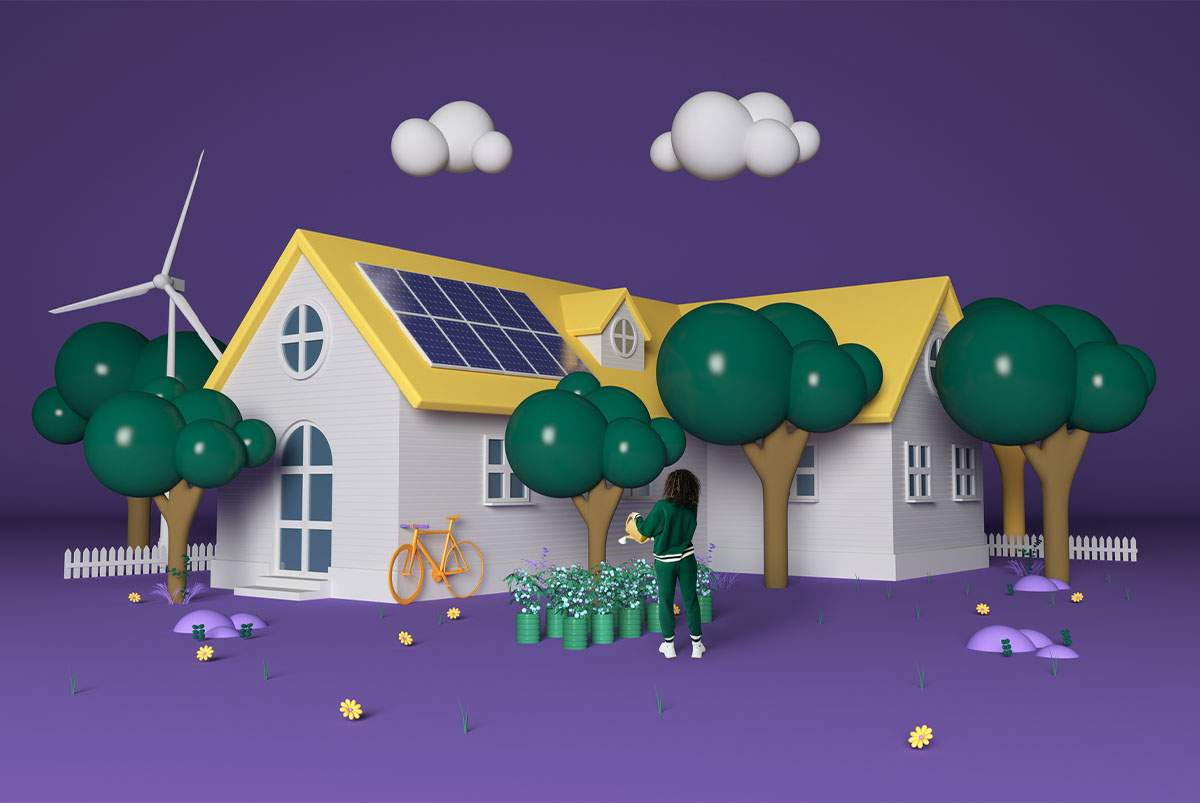 render of a house on a purple background