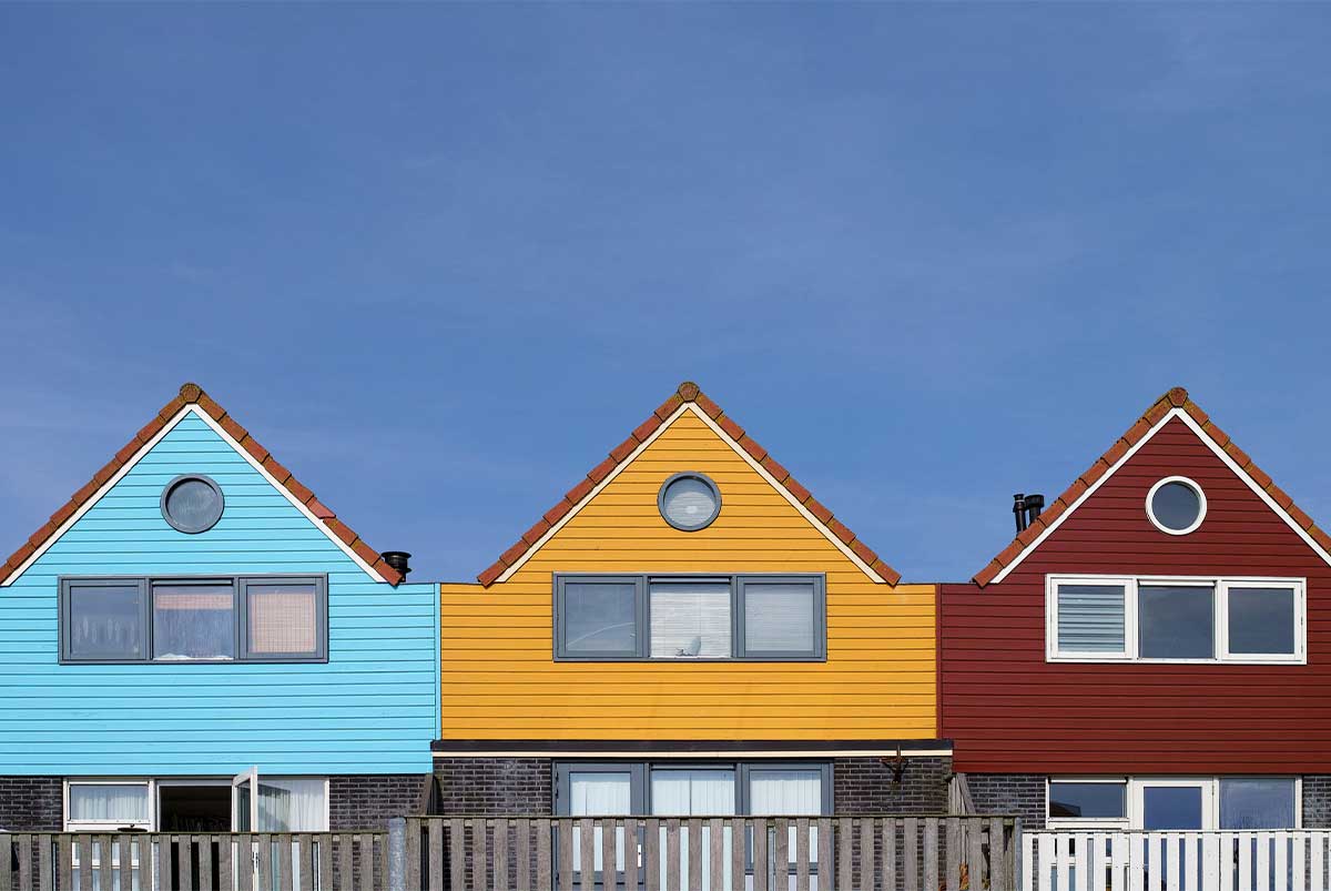 Three colorful connected homes.