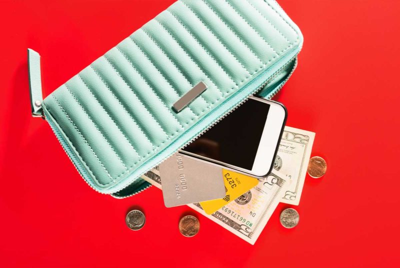 wallet with phone and cash