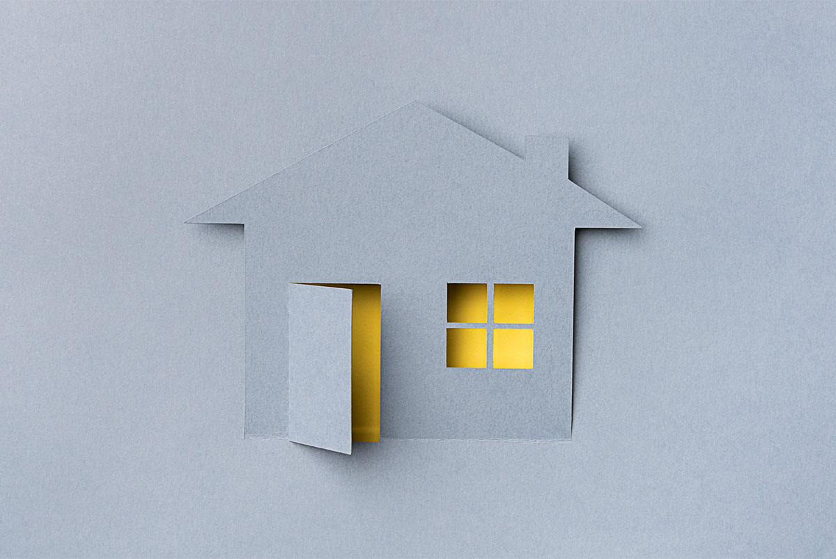 Gray construction paper house